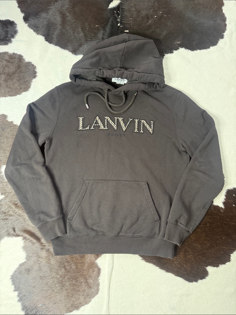 Lanvin Dark Brown Hooded Sweatshirt with Embroidered Logo